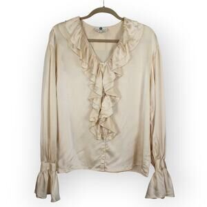 (S) Vintage SanFranciscoClothing Silk Charmeuse Ruffle Peasant Blouse Butter